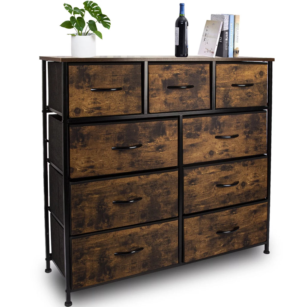 Fabric 9 Drawer Dresser with Wood Top M5841
