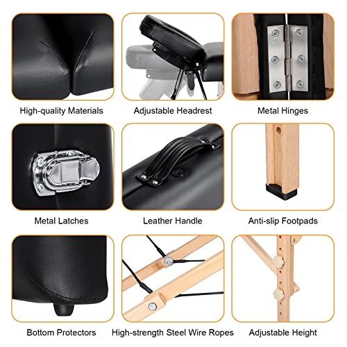 Portable Foldable Adjustable Massage Table 24 inch Black O840552