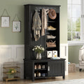 Black Wooden Hall Tree with Bench and Shoe Storage T358